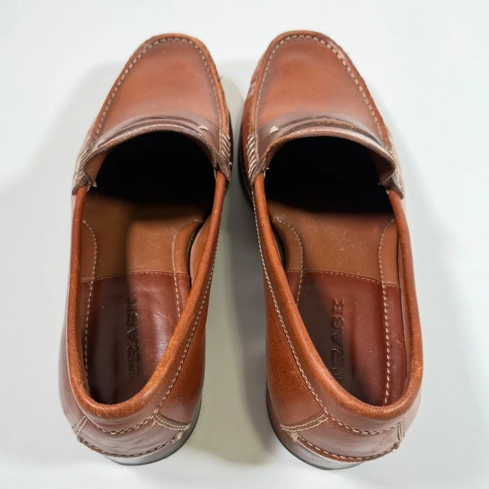 Trask Genuine Handsewn Brown Leather Penny Loafers Men's 10.5M Made in Italy